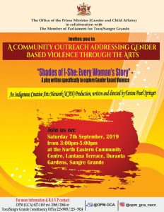 Invitation to Community Outreach Addressing Gender Based Violence Through The Arts - Community Outreach in the Toco/Sangre Grande Community